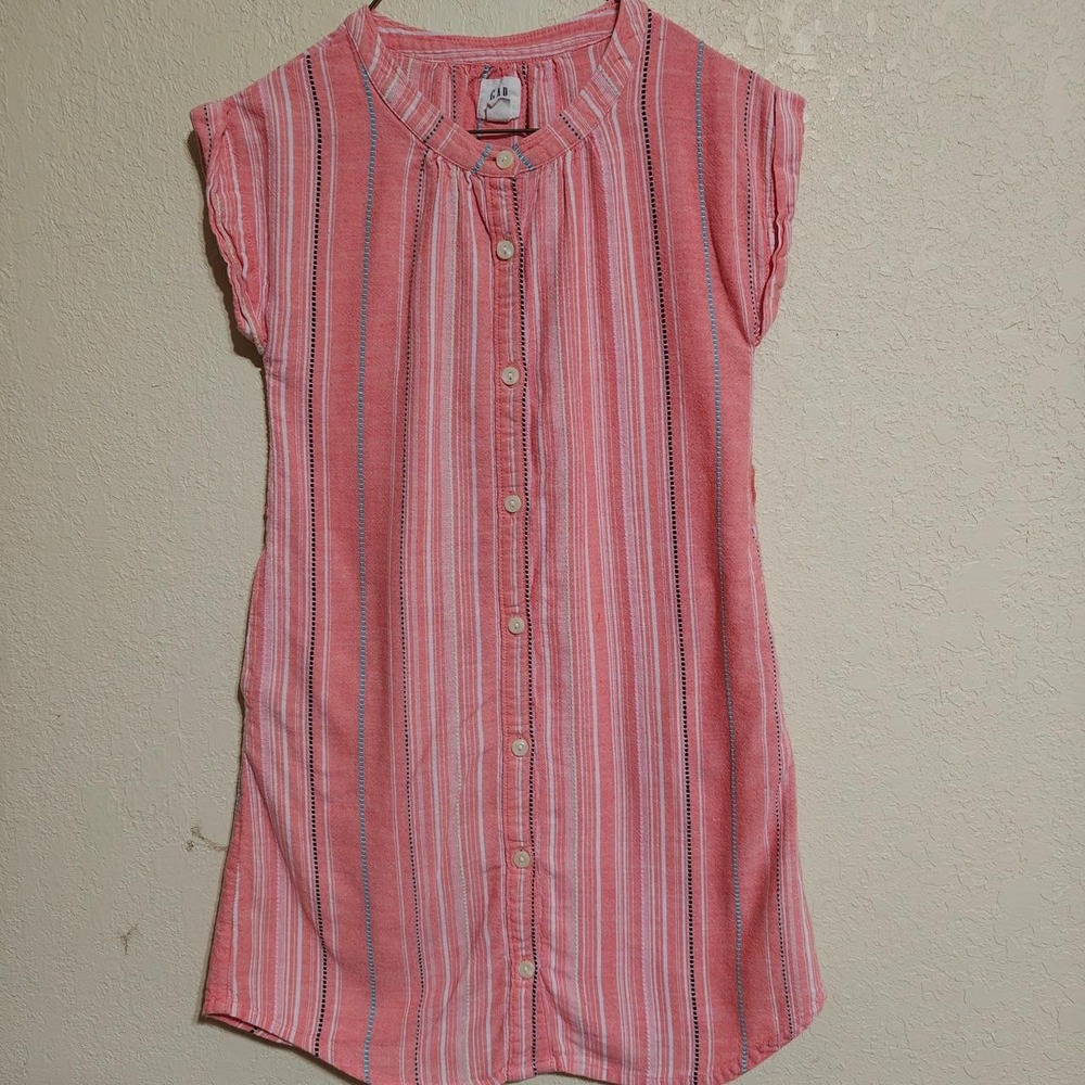 Gap Kids Girls Pink Striped Button Up Shirt Top Size M 8 Regular Short Sleeve